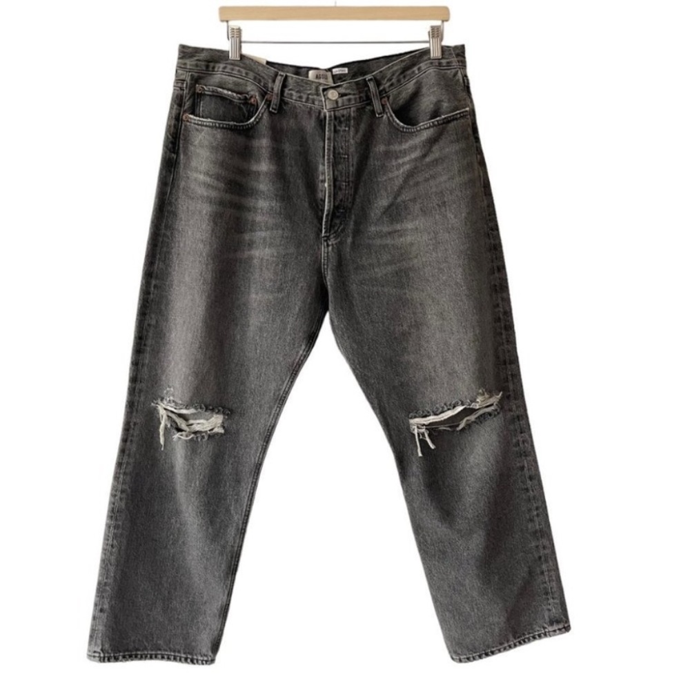 AGOLDE 90's Mid Rise Loose Fit High Rise Washed Black Denim Jeans